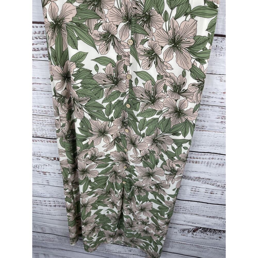 C Dress Women's Size Small Green Pink Floral Maxi Button Front Short Sleeve - Picture 6 of 9